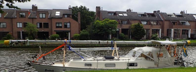 SV Isabell moored along the canal in Leiderdorp, The Netherlands